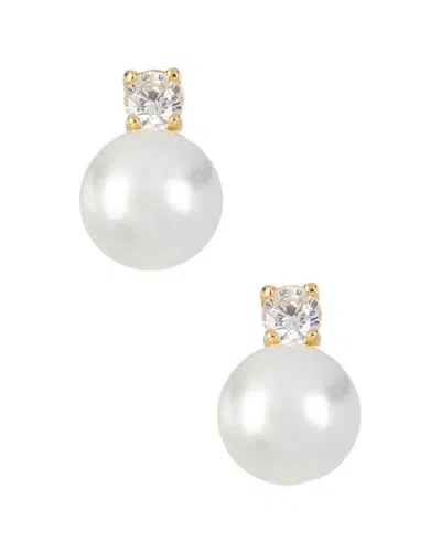 Savvy Cie Jewels 18k Over Gold 10mm Pearl & Cz Earrings