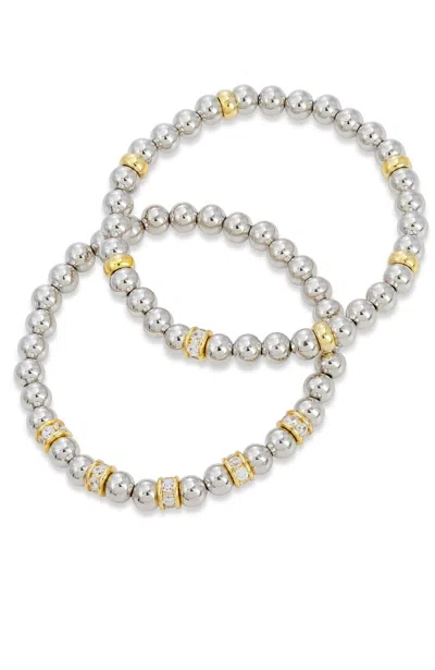 Savvy Cie Jewels 18k T/t Plated Beads Stretch Bracelet In Multi