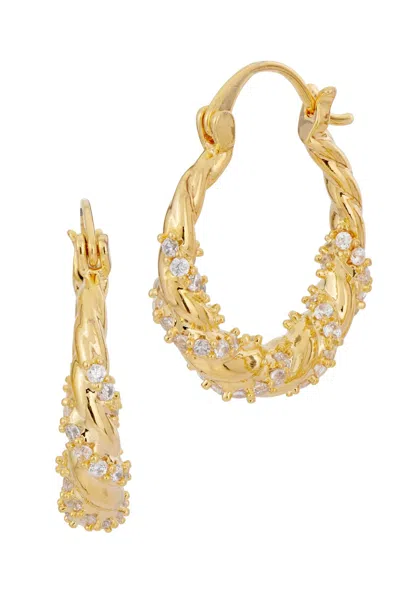 Savvy Cie Jewels 18k Yellow Gold Plated Crystal Embellished Hoop Earrings