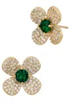 Savvy Cie Jewels 18k Yellow Gold Plated Crystal Floral Stud Earrings In Green