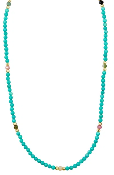 SAVVY CIE JEWELS 18K YELLOW GOLD PLATED CULTURED FRESHWATER PEARL & TURQUOISE BEADED NECKLACE