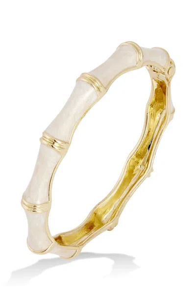 SAVVY CIE JEWELS 18K YELLOW GOLD PLATED ENAMEL OPEN BAMBOO-STYLE DESIGN BANGLE BRACELET
