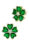 Savvy Cie Jewels 18k Gold Plated Cubic Zirconia Flower Stud Earrings In Green
