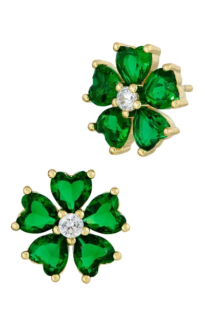 SAVVY CIE JEWELS 18K YELLOW GOLD PLATED FLOWER GREEN AND WHITE STONES EARRINGS