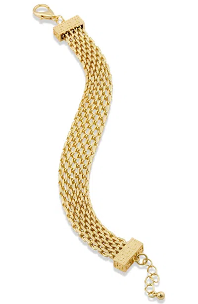 SAVVY CIE JEWELS 18K YELLOW GOLD PLATED MESH GREEK KEY STATEMENT BRACELET