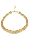 Savvy Cie Jewels 18k Yellow Gold Plated Mesh Greek Key Statement Necklace In Gold