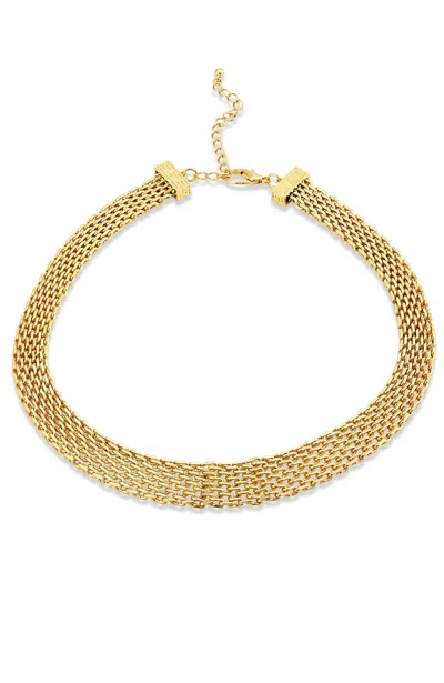 SAVVY CIE JEWELS 18K YELLOW GOLD PLATED MESH GREEK KEY STATEMENT NECKLACE