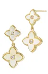 Savvy Cie Jewels 18k Yellow Gold Plated Mother Of Pearl Cz Drop Earrings In Gold