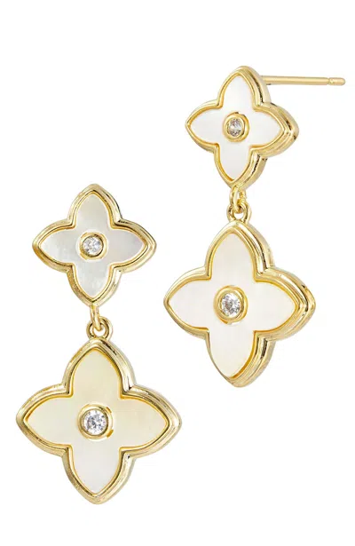 SAVVY CIE JEWELS 18K YELLOW GOLD PLATED MOTHER OF PEARL CZ DROP EARRINGS