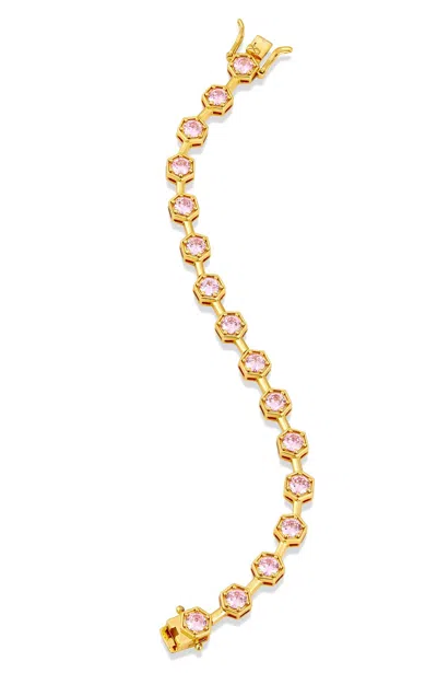 SAVVY CIE JEWELS 18K YELLOW GOLD PLATED OCTOGON 7" LONG BRACELET