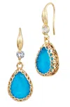 Savvy Cie Jewels 18k Yellow Gold Plated Over Brass, Blue Cz Dangle Earrings In Gold