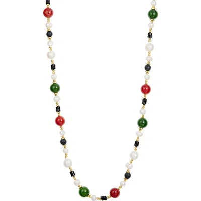 Savvy Cie Jewels 5-5.5mm Freshwater Pearl & Agate Bead Necklace In Gold