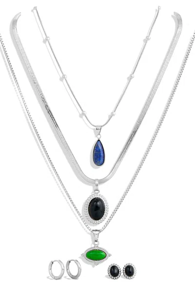 Savvy Cie Jewels 9 Pieces Genuine Gemstone Set In White