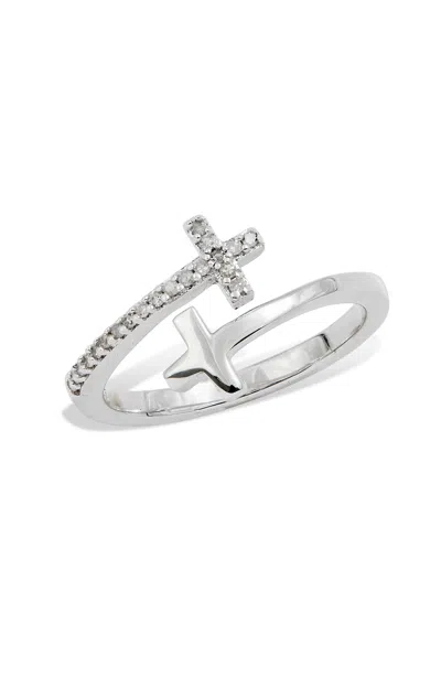 Savvy Cie Jewels .925 Sterling Silver Rhodium Plate Doble Cross Ring In White