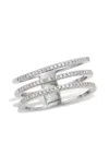 Savvy Cie Jewels .925 Sterling Silver Rhodium Plate Triple Row Diamonds Ring In White