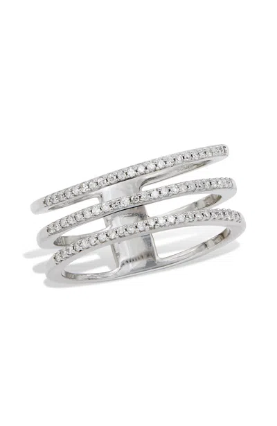 Savvy Cie Jewels .925 Sterling Silver Rhodium Plate Triple Row Diamonds Ring In White