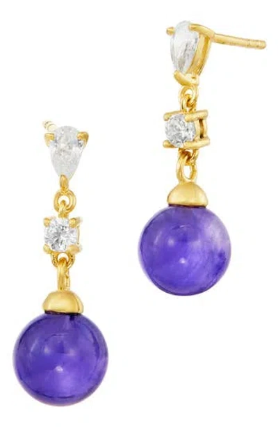 Savvy Cie Jewels Gold Plated Over Sterling Silver .925 Amethyst And White Cz Earrings In Purple