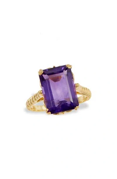 Savvy Cie Jewels Amethyst Ring In Purple/yellow Gold
