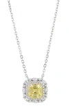 Savvy Cie Jewels Asscher Cut Cubic Zirconia Halo Pendant Necklace In Metallic