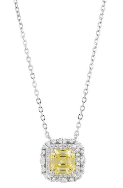 Savvy Cie Jewels Asscher Cut Cubic Zirconia Halo Pendant Necklace In Metallic