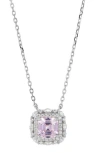 Savvy Cie Jewels Asscher Cut Cubic Zirconia Halo Pendant Necklace In Metallic