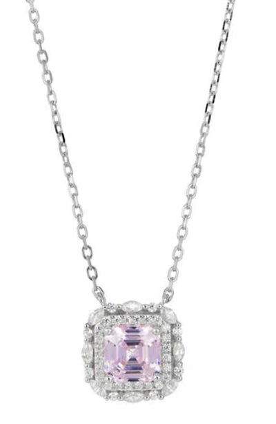 Savvy Cie Jewels Asscher Cut Cubic Zirconia Halo Pendant Necklace In Metallic