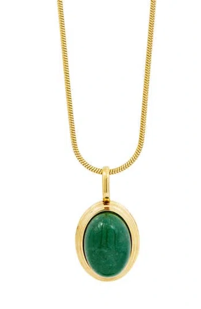 Savvy Cie Jewels Aventurine Oval Pendant Necklace In Gold