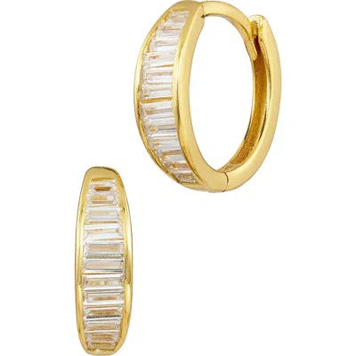 Savvy Cie Jewels 18k Yellow Gold Plated Over Sterling Silver .925 White Baguette Hoop Earrings