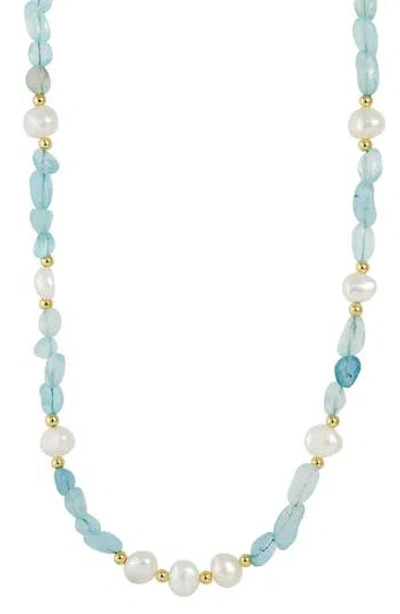Savvy Cie Jewels Baroque Pearl & Aquamarine Beaded Necklace In Gold