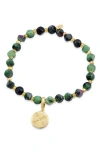 Savvy Cie Jewels Beaded Stretch Pendant Bracelet In Gold