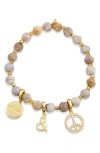 Savvy Cie Jewels Beaded Stretch Pendant Bracelet In Gold/tanzanite