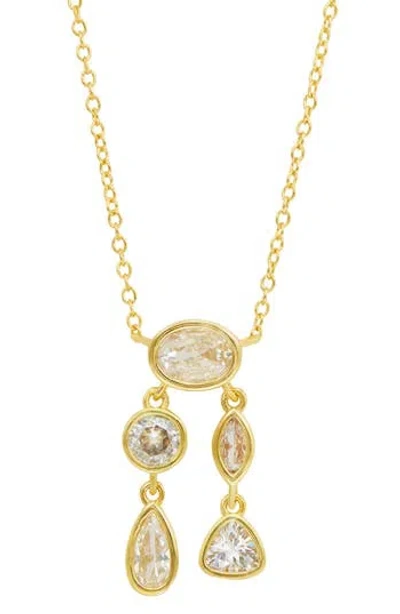 Savvy Cie Jewels Gold Plated Bezel Set Mixed Shape White Cz Pendant In Black