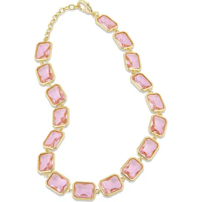 Savvy Cie Jewels Bezel Pink Crystal Collar Necklace