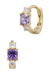 Savvy Cie Jewels Birthstone Huggie Hoop Earrings In Yellow - February