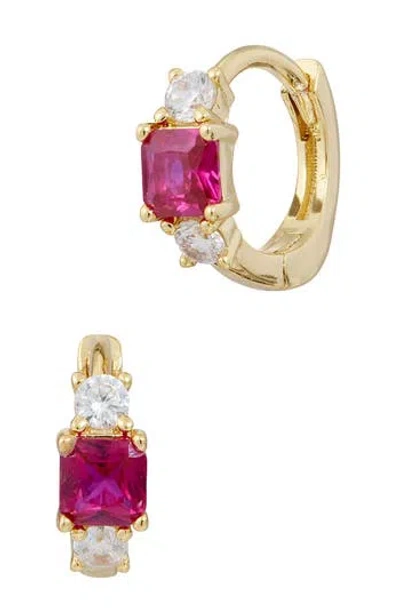 Savvy Cie Jewels Birthstone Huggie Hoop Earrings In Gold