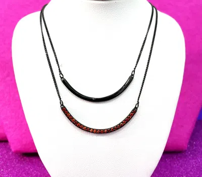 Savvy Cie Jewels Black Rhodium Plated Over Sterling Silver With Orange-sapphire Cz Double Leyer Necklace