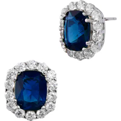 Savvy Cie Jewels Blue & White Cubic Zirconia Halo Stud Earrings In Metallic