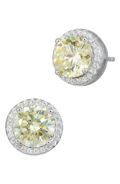 Savvy Cie Jewels Brilliant Cut Cubic Zirconia Halo Stud Earrings In Metallic