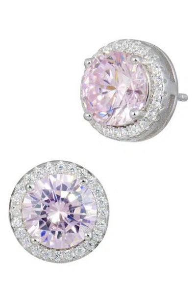 Savvy Cie Jewels Brilliant Cut Cubic Zirconia Halo Stud Earrings In Metallic