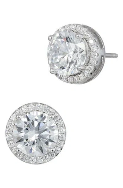 Savvy Cie Jewels Brilliant Cut Cubic Zirconia Halo Stud Earrings In Silver