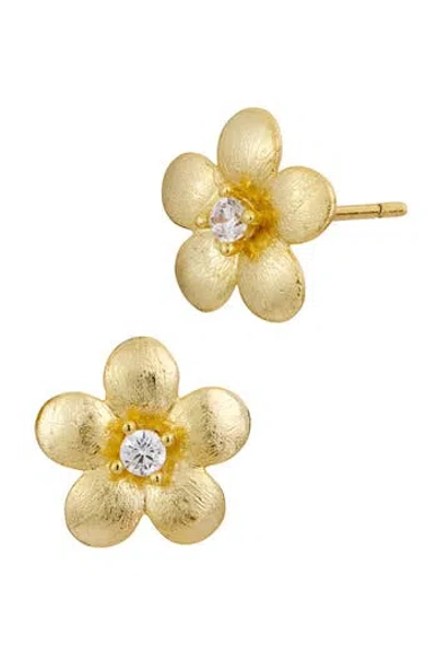 Savvy Cie Jewels Brushed Cubic Zirconia Floral Stud Earrings