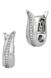 Savvy Cie Jewels Brushed Textured Cz Pavé Hoop Earrings In White
