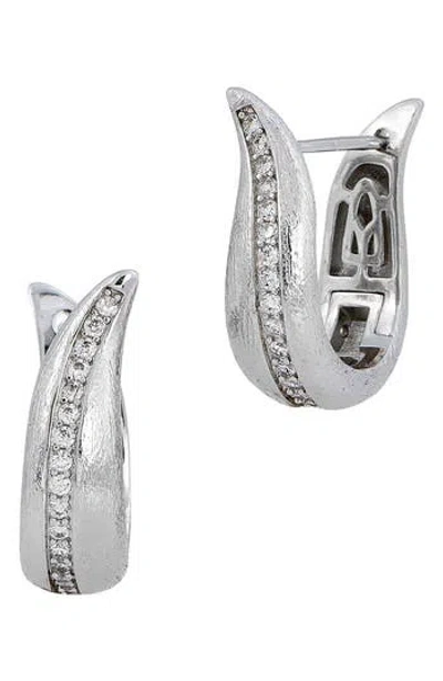 Savvy Cie Jewels Brushed Textured Cz Pavé Hoop Earrings In White