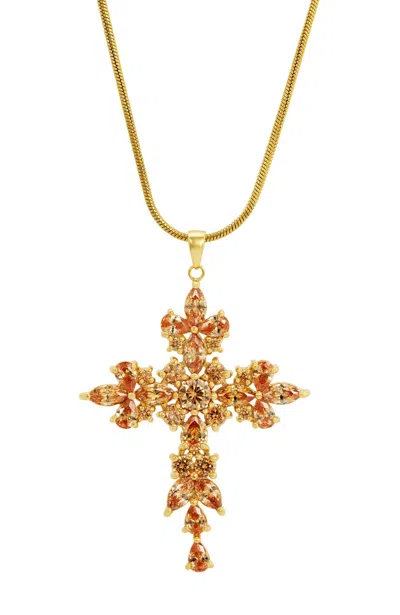Savvy Cie Jewels Champagne Cz Marquise X Large Cross In Green