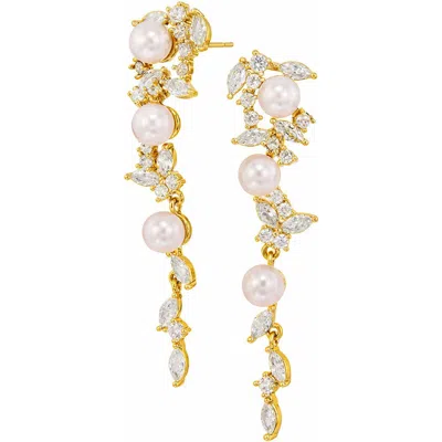 Savvy Cie Jewels Cascading Faux Pearls Earrings In Gold