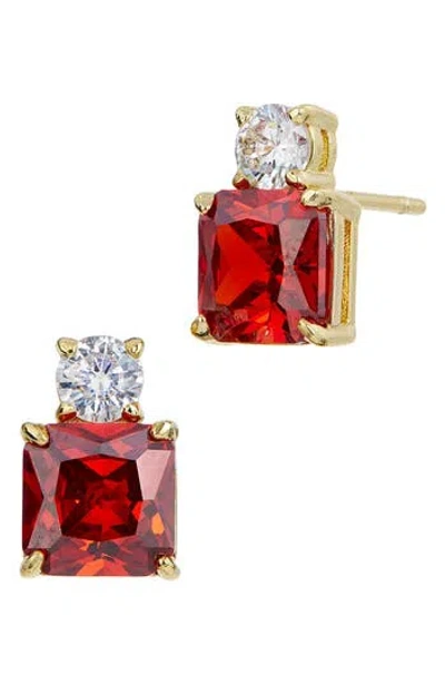 Savvy Cie Jewels Cubic Zirconia Birthstone Stud Earrings In Red