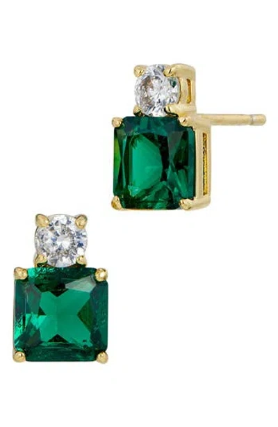 Savvy Cie Jewels Cubic Zirconia Birthstone Stud Earrings In Green