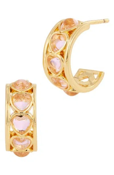 Savvy Cie Jewels Cubic Zirconia Cabochon Heart Huggie Hoop Earrings In Gold