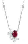 Savvy Cie Jewels Cubic Zirconia Cluster Oval Pendant Necklace In Metallic