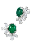 Savvy Cie Jewels Cubic Zirconia Cluster Oval Stud Earrings In Green